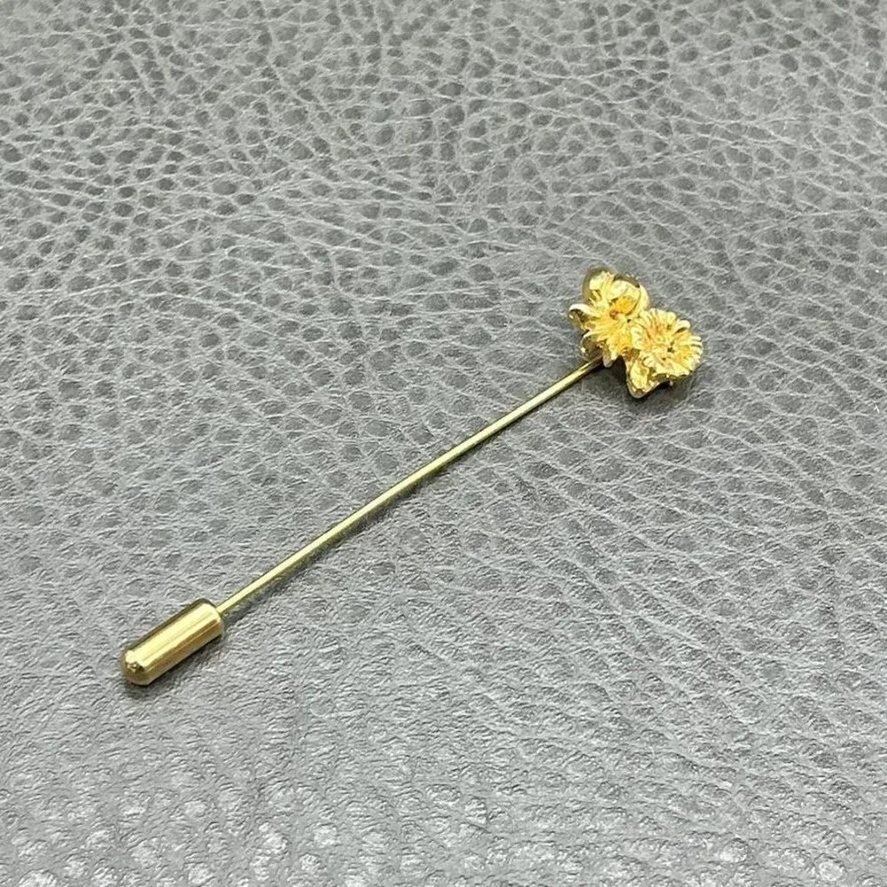 Vintage Stick Pin Gold Tone Floral Lapel Hat Flower Brooch Womens Fashion 2.5